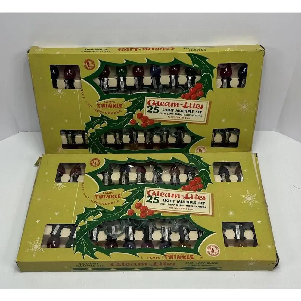 2 Vintage Sets Gleam Lites Twinkle Christmas 25 Lights‎ Indoor Blinking Forking